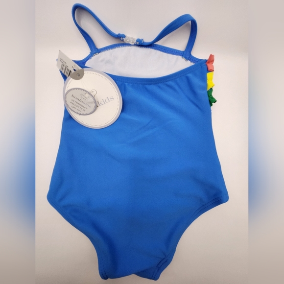 Koala Kids One Piece Swimsuit Girl's 12-18m Blue w Multicolor Ruffles NEW - Picture 2 of 13